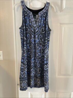 White House Black Market Black and Blue Paisley-Print Sleeveless Midi Dress